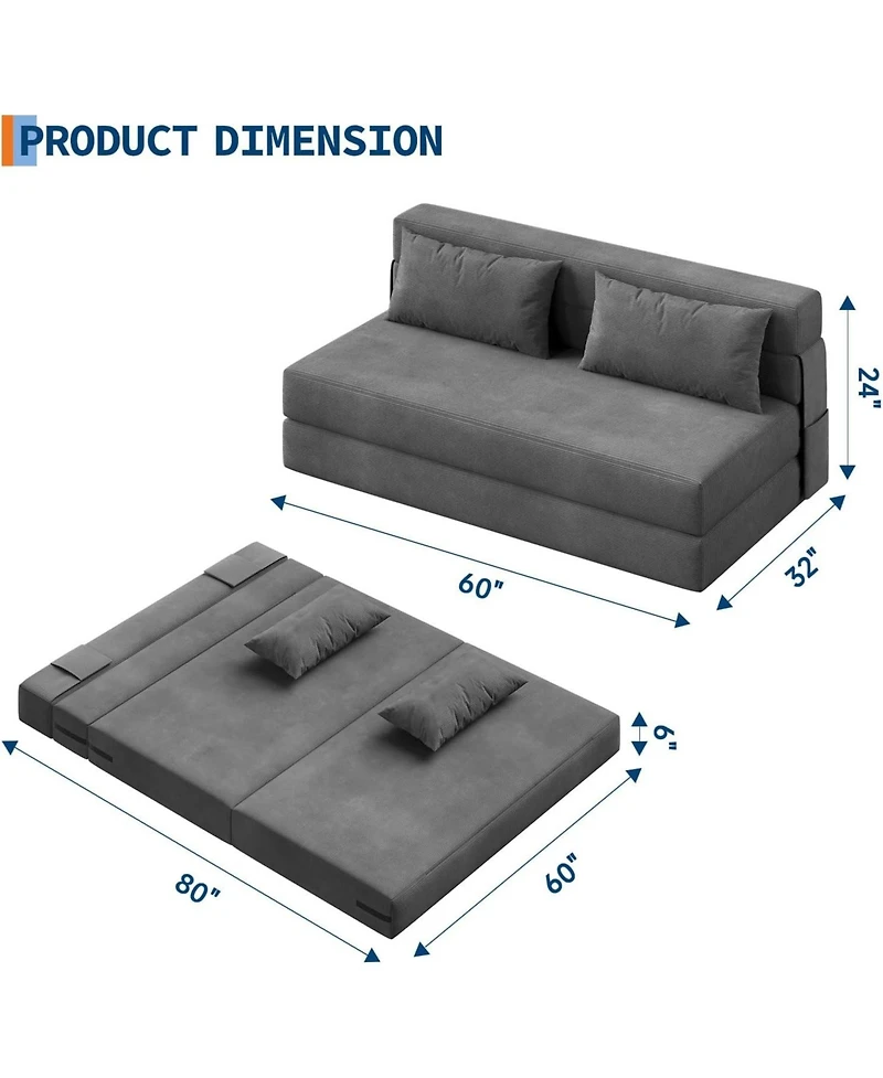 gaomon Folding Sofa Bed Convertible Sleeper Chair with Pillows, Corduroy Fabric, Floor Couch for Living Room