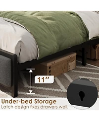 gaomon Full Size Bed Frame with Storage Headboard, 2 Drawers & Charging Station, Linen Upholstered