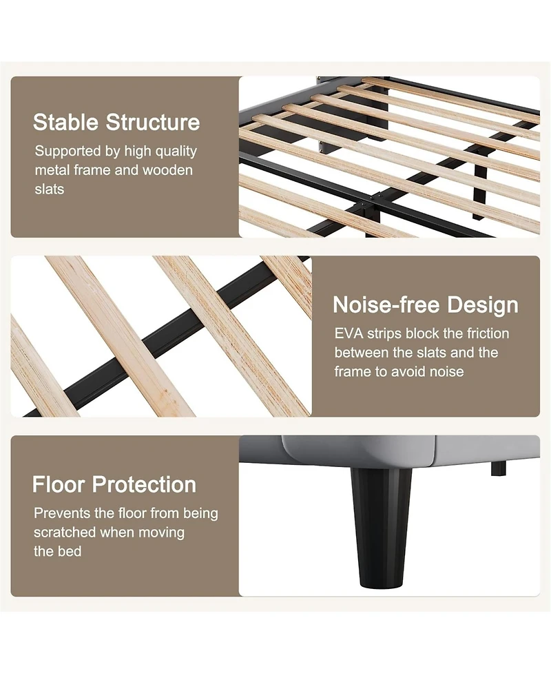 gaomon Queen Bed Frame with Upholstered Velvet Headboard, Tufted & Nailhead Trim, Wingback Design, Noise Free