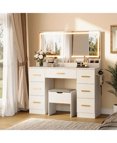 gaomon 45.9" Makeup Vanity Desk with Large Lighted Mirror