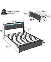 gaomon Queen Bed Frame With 2 Drawers Upholstered Platform Bed Led Headboard No Box Spring Easy Assembly