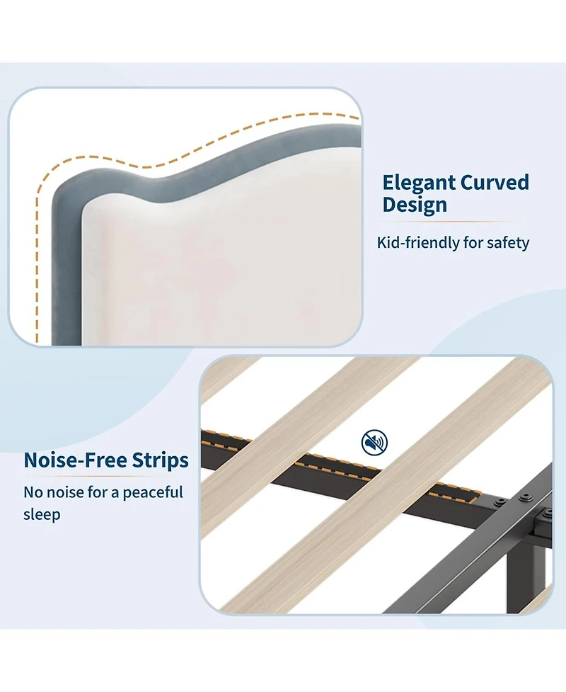 gaomon Kids Platform Bed Upholstered Headboard Storage Drawer Noise Free Children Bed Frame Wood Slats No Box Spring Needed