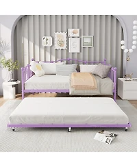 gaomon Twin Daybed with Trundle, Metal Sofa Bed Frame with Steel Slat Support, Love Heart Design, No Box Spring
