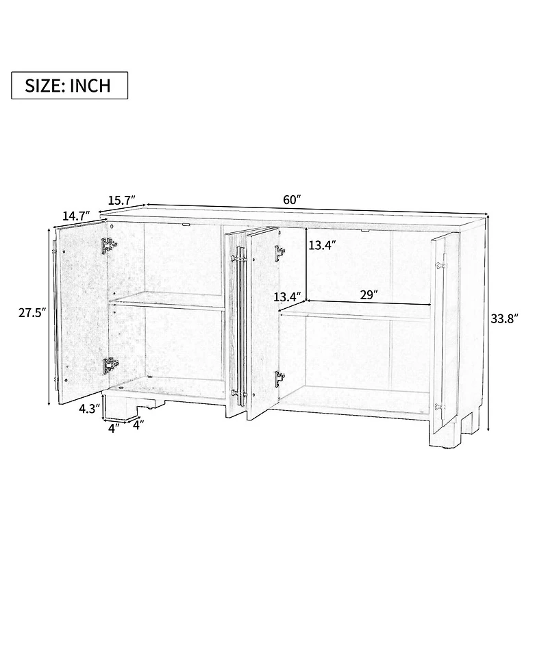 Streamdale Furniture Taupe Wood Sideboard Cabinet with Adjustable Shelves & Gold Handles
