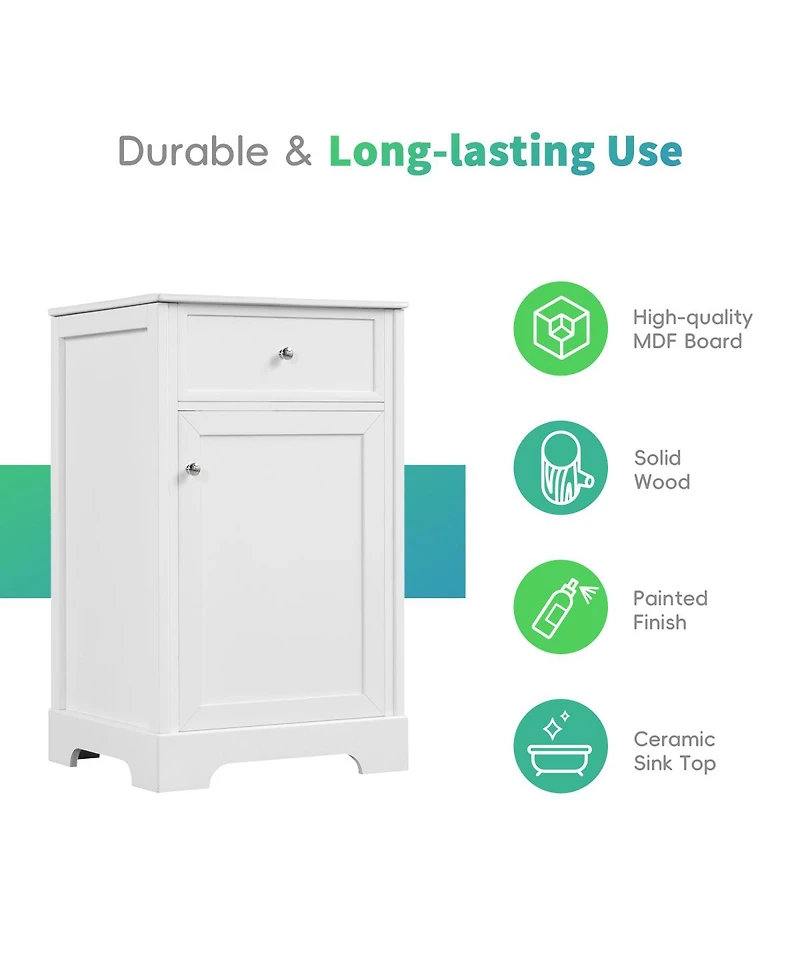 Sillysis 20" Bathroom Vanity with Ceramic Sink, Soft Closing Door & Storage Rack, Freestanding Cabinet for Small Bathrooms