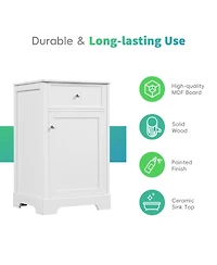 Sillysis 20" Bathroom Vanity with Ceramic Sink, Soft Closing Door & Storage Rack, Freestanding Cabinet for Small Bathrooms
