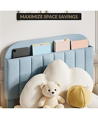 gaomon Bed Frame Velvet Platform Bookcase Headboard Kids Girls Steel Legs Easy Build Noise Free.