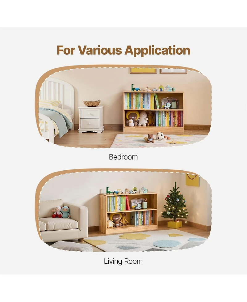 Rainsken Wooden Toy Storage Organizer, 2-Tier Kids Display Storage Bookshelf for Living Room, Entryway, Preschool, Nursery