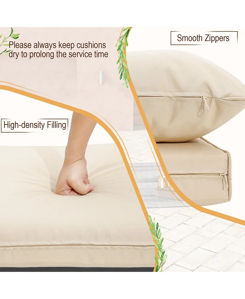 3PCS Patio Pe Wicker Conversation Set Acacia Wood Frame