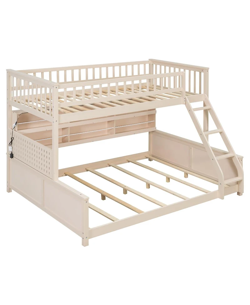 Streamdale Furniture Twin Xl over Bunk Bed with Shelving, Lights & Pegboard