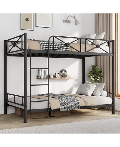 gaomon Metal Twin Over Twin Bunk Bed Modern Heavy Duty Guardrails Space Saving Steel Frame School Bedroom