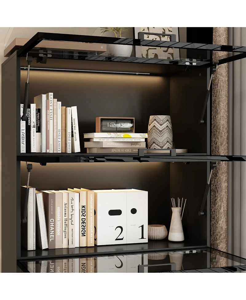 Homsee Modern Wood 4-Shelf Bookcase with Doors and 3-Color Led Lights