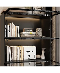 Homsee Modern Wood 4-Shelf Bookcase with Doors and 3-Color Led Lights