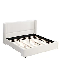 Streamdale Furniture Elegant White Fabric Upholstered Bed with Tall Headboard