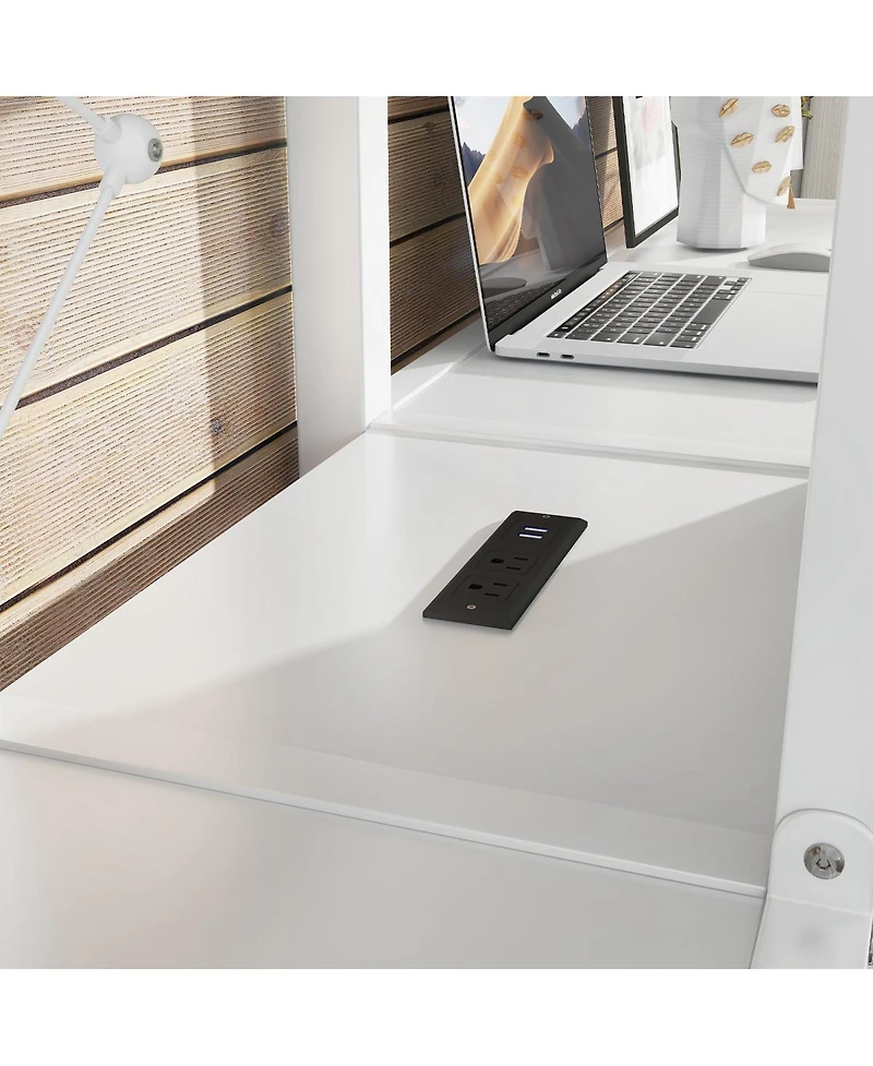 Streamdale Furniture Twin Over Twin Metal Loft Bed with Double Desk, Wardrobe, Shelves & Outlet