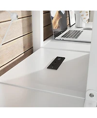 Streamdale Furniture Twin Over Twin Metal Loft Bed with Double Desk, Wardrobe, Shelves & Outlet