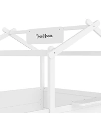 Streamdale Furniture Full Size Floor Bed with Guardrails, Roof, Tray & Signboard