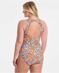 Lands' End Plus Tugless High Neck Portrait Back One Piece Swimsuit