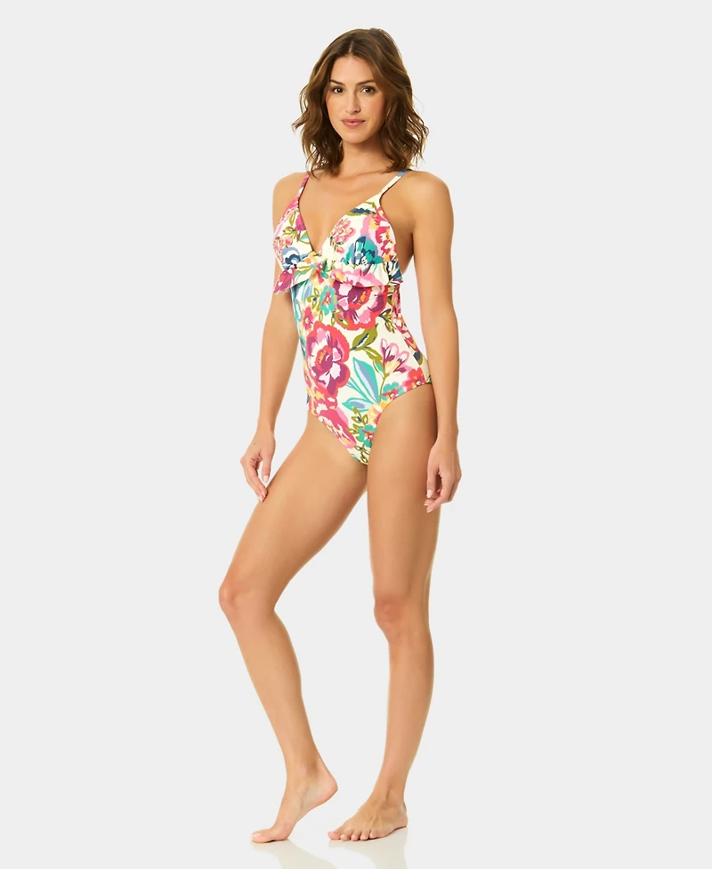 CeCe Women's V-Neck One-Piece Swimsuit