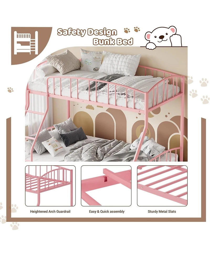 gaomon Bunk Bed Over Full with Ladder and Arched Guardrail, Heavy Duty Bunkbeds Frame Sturdy Steel Slats Support for Kids Boys Girls