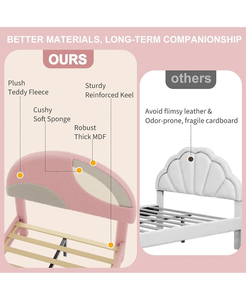 gaomon Modern Arch Boucle Twin Bed Frame Soft Pink and Beige Headboard Wooden Slats No Box Spring Cozy Bedroom