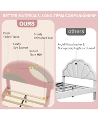 gaomon Modern Arch Boucle Twin Bed Frame Soft Pink and Beige Headboard Wooden Slats No Box Spring Cozy Bedroom