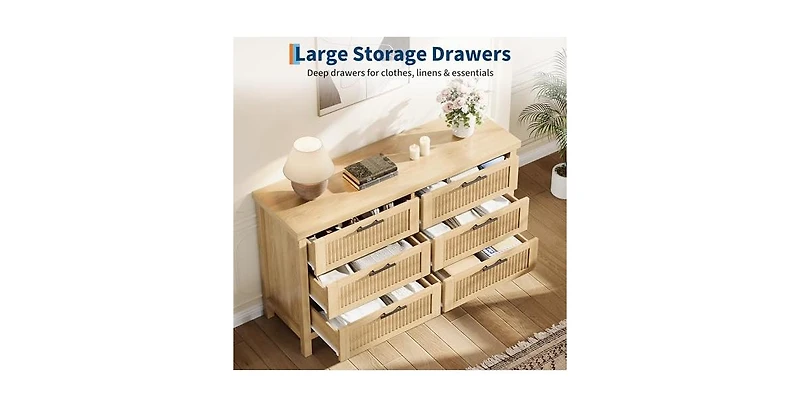 gaomon Fluted Dresser for Bedroom, 28.8'' Tall Chest of Drawers with 6 Storage Drawers, Modern Wood Clothing Organizer Cabinet