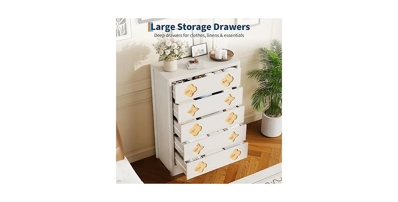 gaomon 5 Drawer Tall Dresser for Bedroom, 45'' Boho Chest of Drawers