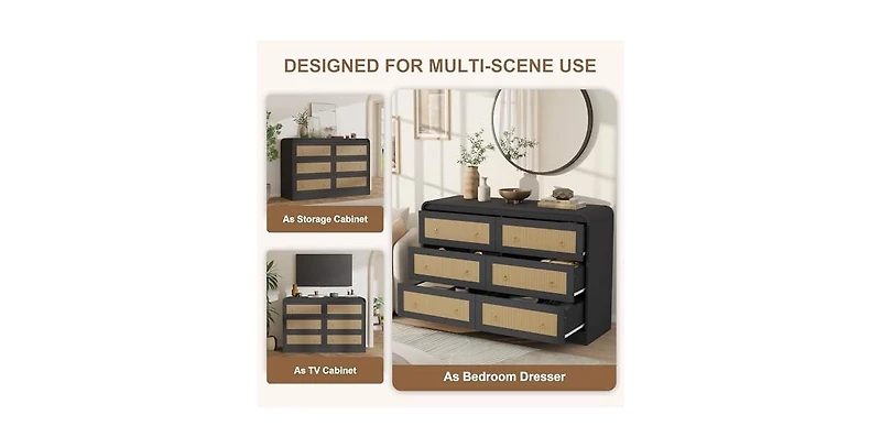 gaomon 46''Wide Rattan Dresser,6 Drawer Dresser for Bedroom,Dressers & Chests of Drawers