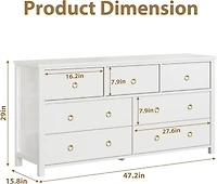 gaomon 7-Drawer Dresser with Gold Handles, Wood Chest of Drawers for Bedroom, Closet, Living Room & Hallway