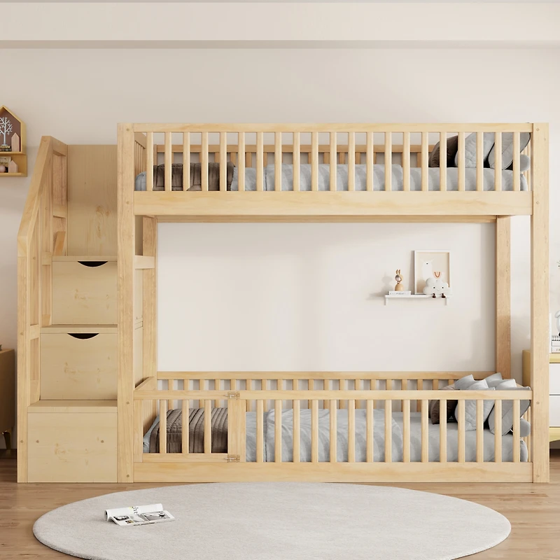 Streamdale Furniture Twin over Floor Bunk Bed, Ladder with Storage