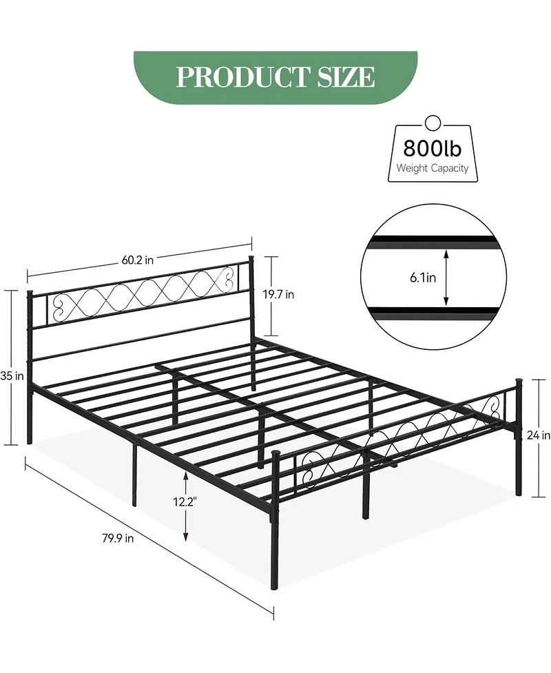 gaomon Queen Metal Platform Bed Frame With Headboard Storage Capacity Steel Slats Modern No Box Spring Easy Assembly