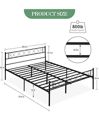 gaomon Queen Metal Platform Bed Frame With Headboard Storage Capacity Steel Slats Modern No Box Spring Easy Assembly