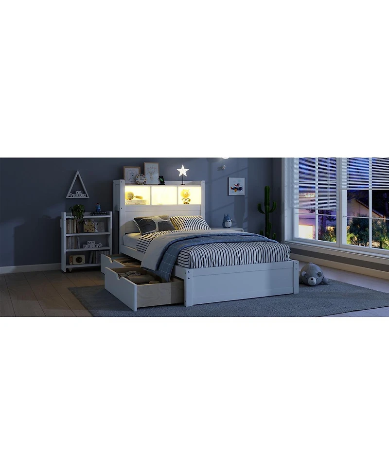 Streamdale Furniture Twin Size Wood Bed with Storage Headboard and Drawers