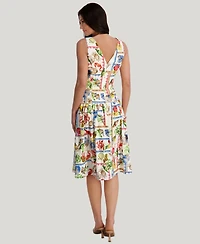 kensie Women's Printed V-Neck Midi Dress