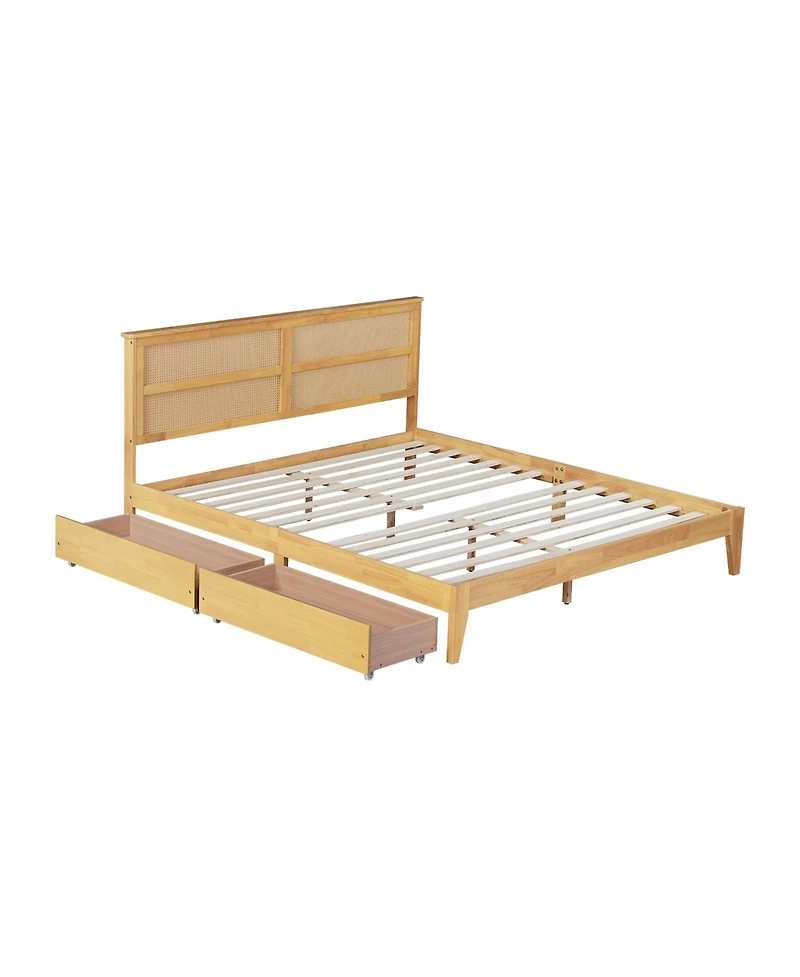 Streamdale Furniture King Bed Rattan Headboard, Storage Drawers