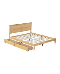 Streamdale Furniture King Bed Rattan Headboard, Storage Drawers