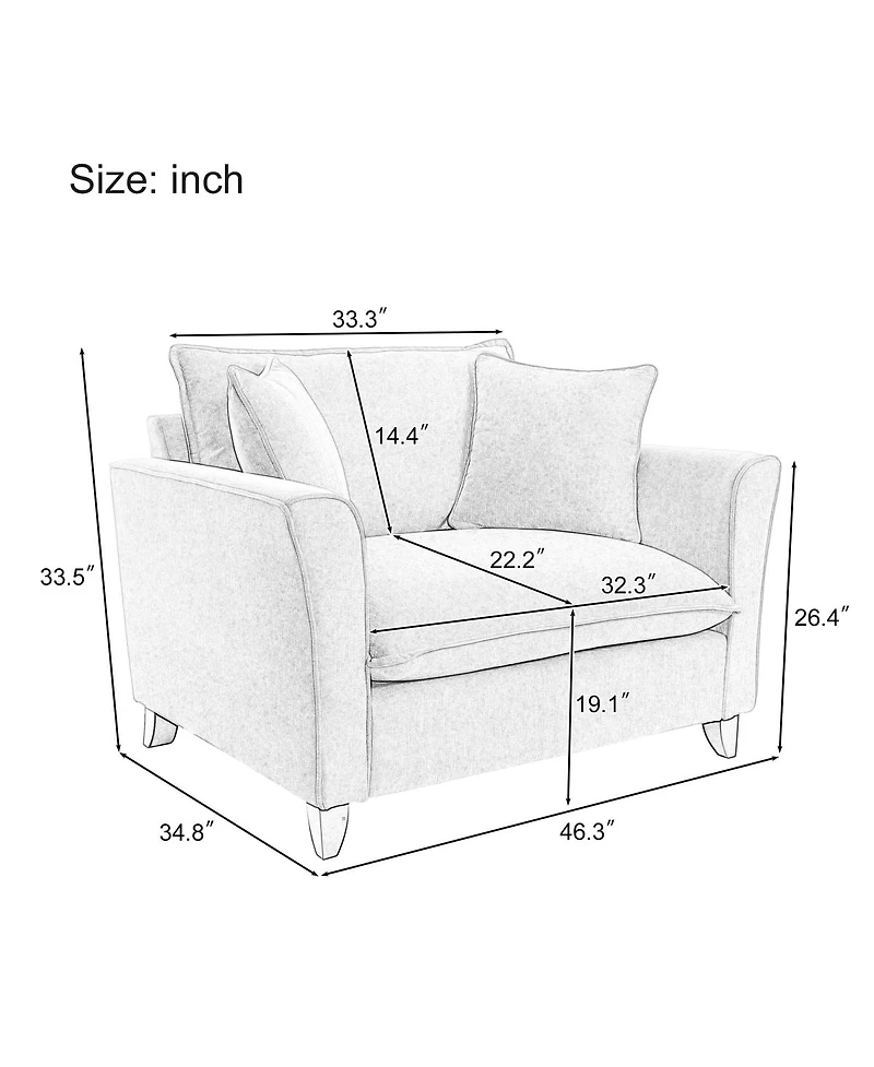 Streamdale Furniture Chenille Oversized Armchair, Comfy Chair and a Half Single Sofa with Pillow