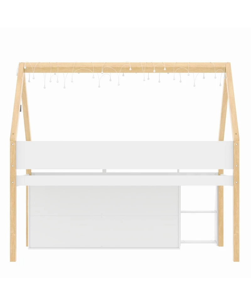 Streamdale Furniture Low loft bed with stairs, shelves, cabinets & Led lights