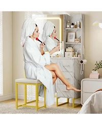 gaomon Makeup Vanity Desk with Lighted Mirror and Built-in Charging Station
