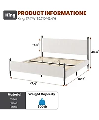 gaomon Upholstered Bed Frame - with Headboard, Soft Corduroy Fabric Platform Wooden Slats Support & Heavy Duty Feet