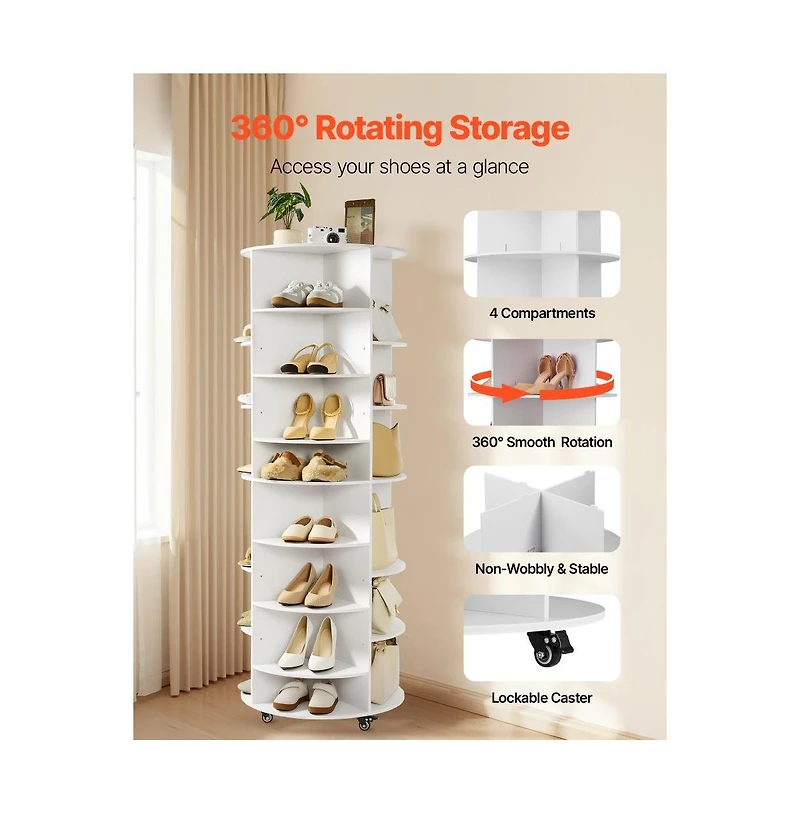 Slickblue 7-Tier Rotating Shoe Rack with Adjustable Shelves