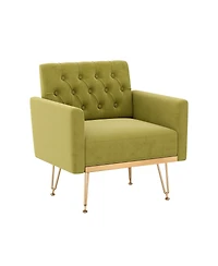 Streamdale Furniture Velvet Tufted Armchair with Gold Metal Leg