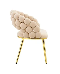 Streamdale Furniture Set of 2 Beige Puffy Bubble Chairs with Gold Legs, Modern Accent Chairs