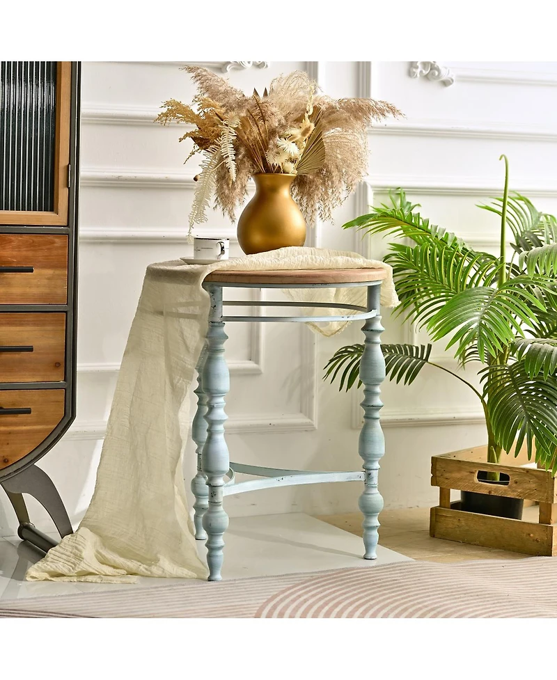 Streamdale Furniture Rustic Wooden Carved Coffee Table, Round End Table For Living Room