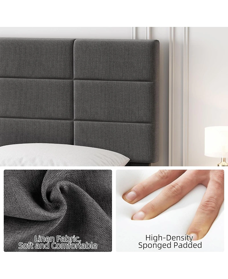 gaomon Wood Bed Frame Linen Upholstered Headboard No Box Spring Needed 700lb Wood Slats Noise Free