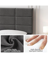 gaomon Wood Bed Frame Linen Upholstered Headboard No Box Spring Needed 700lb Wood Slats Noise Free