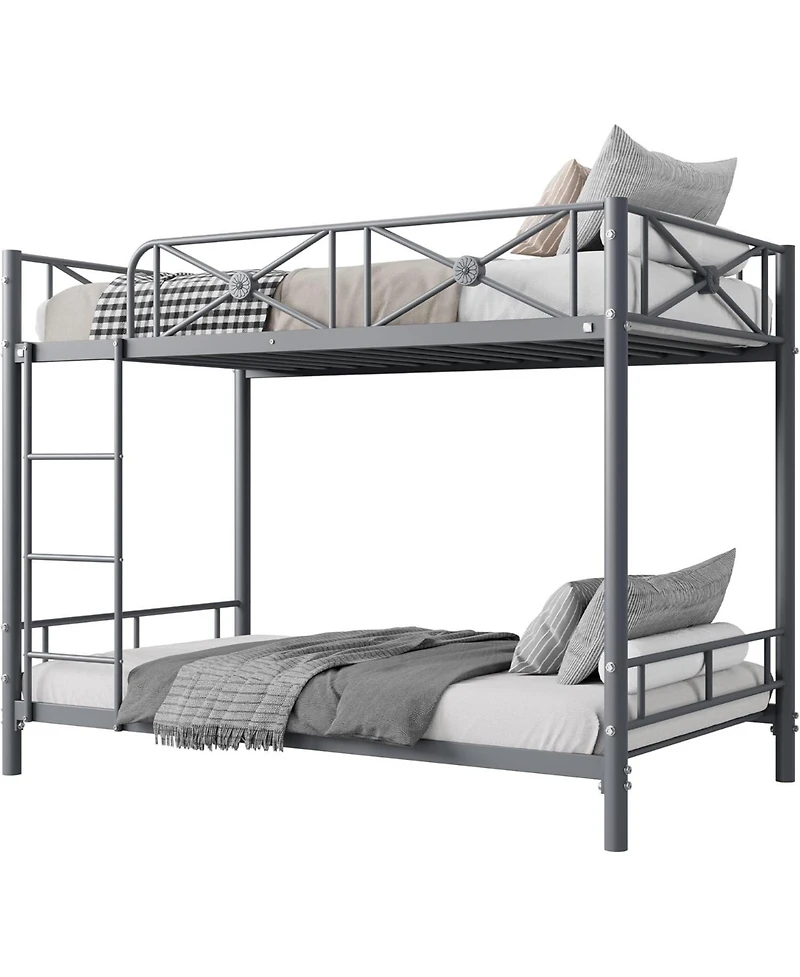 gaomon Metal Over Twin Bunk Bed Industrial Heavy Duty Guardrails Space Saving Steel Frame School Bedroom