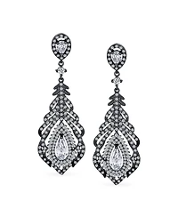 Bling Jewelry Art Deco Style Cubic Zirconia Leaf Teardrop Statement Cz Chandelier Clip On Earrings