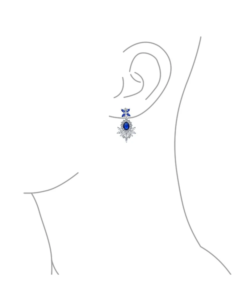 Bling Jewelry Cocktail Leaf Motif Cubic Zirconia Black White Blue Cz Chandelier Clip-On Earrings